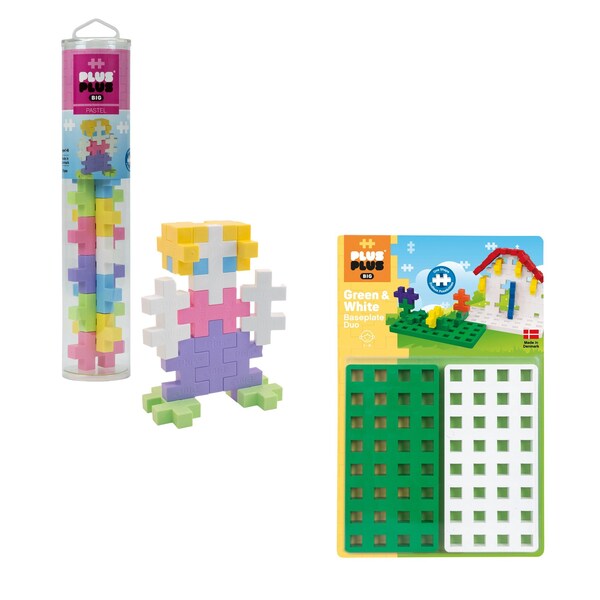 Plus-Plus BIG 15-Piece Pastel Mix Tube + Baseplate Bundle